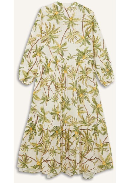 Tropikal Desenli Vual Plaj Elbisesi-Fall in Love E7745AX25SP