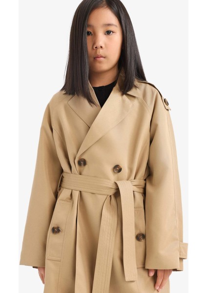 Kız Çocuk Okul Kemerli Cepli Trençkot E7642A825AU