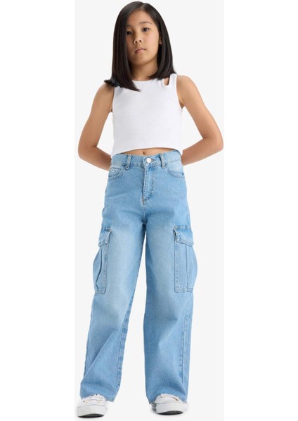 Kız Çocuk Wide Leg Kargo Geniş Paça Jean Pantolon E5878A825AU