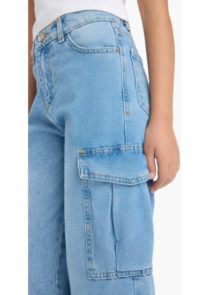 Kız Çocuk Wide Leg Kargo Geniş Paça Jean Pantolon E5878A825AU