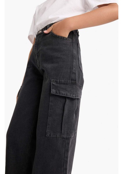 Kız Çocuk Wide Leg Kargo Geniş Paça Jean Pantolon E7323A825AU