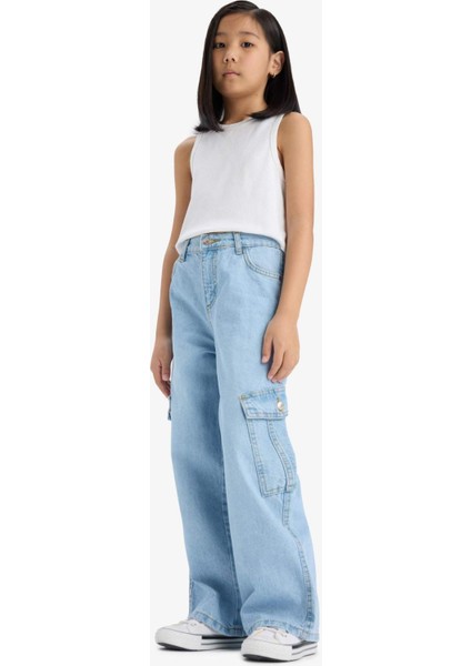 Kız Çocuk Wide Leg Kargo Geniş Paça Jean Pantolon E5879A825AU