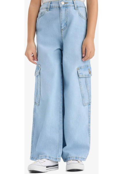 Kız Çocuk Wide Leg Kargo Geniş Paça Jean Pantolon E5879A825AU
