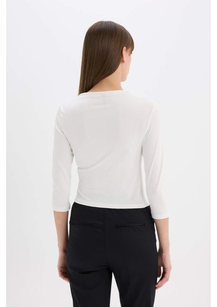 Regular Fit Degaje Yaka Basic Düz Krep Yarım Kollu Tişört E7096AX25SP