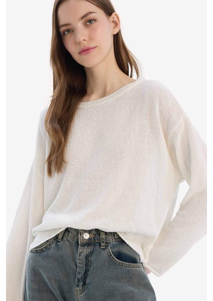 Regular Fit Kayık Yaka Basic Düz Triko Kazak E4679AX25SP