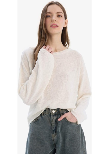 Regular Fit Kayık Yaka Basic Düz Triko Kazak E4679AX25SP