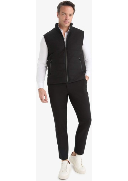 Slim Fit Dar Kesim Dik Yaka Astarlı Fermuarlı Cepli Mevsimlik Baharlık Yelek D7536AX25AU
