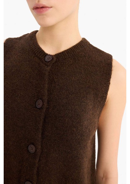 Regular Fit V Yaka Cepli Düğmeli Triko Yelek E4686AX25SP