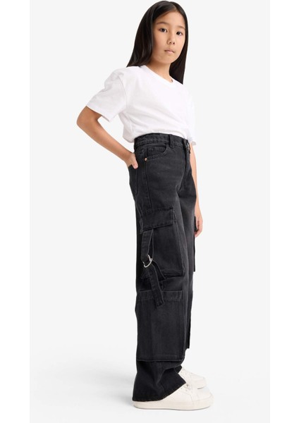 Kız Çocuk Wide Leg Kargo Geniş Paça Jean Pantolon E6185A825AU