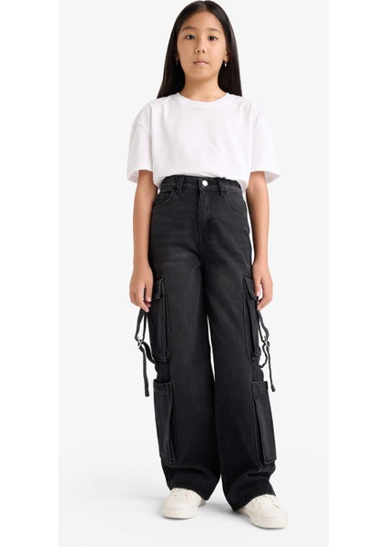 Kız Çocuk Wide Leg Kargo Geniş Paça Jean Pantolon E6185A825AU