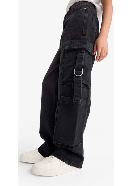 Kız Çocuk Wide Leg Kargo Geniş Paça Jean Pantolon E6185A825AU