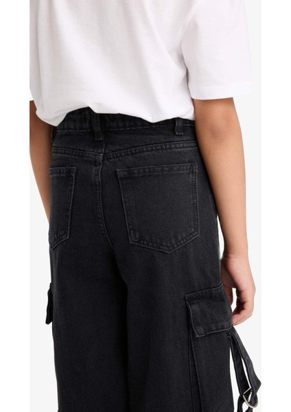 Kız Çocuk Wide Leg Kargo Geniş Paça Jean Pantolon E6185A825AU