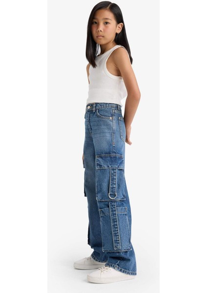 Kız Çocuk Wide Leg Kargo Geniş Paça Jean Pantolon E6184A825AU