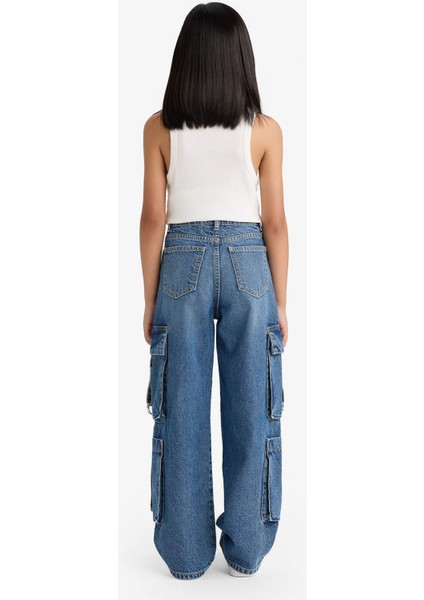 Kız Çocuk Wide Leg Kargo Geniş Paça Jean Pantolon E6184A825AU
