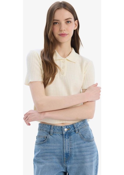 Slim Fit Dar Kesim Polo Yaka Kısa Kollu Triko Tişört N9752AZ25SP