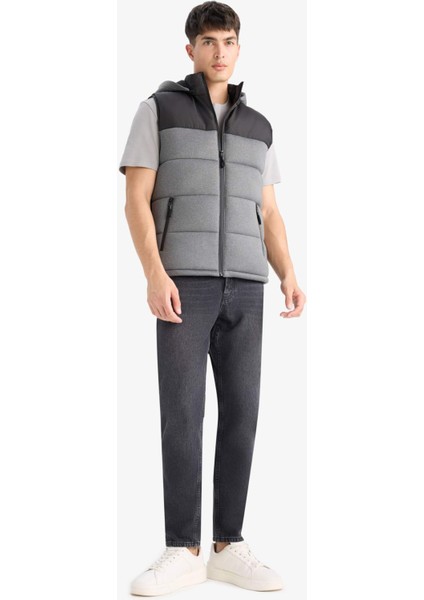Su Geçirmez Slim Fit Dar Kesim Kapüşonlu İç Cepli Fermuarlı Şişme Yelek C5025AX25WN