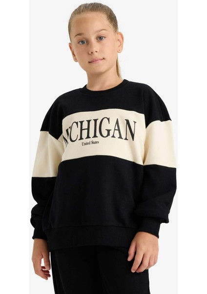 Kız Çocuk 2'li Takım Baskılı Sweatshirt Eşofman Altı E6418A825AU