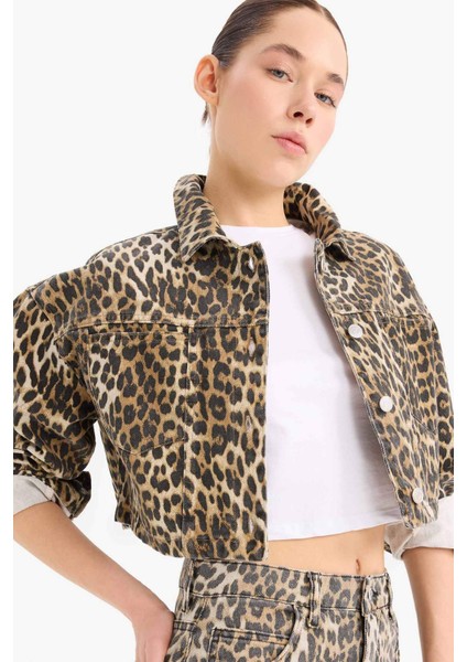 Oversize Geniş Kalıp Leopar Desenli Gabardin Uzun Kollu Gömlek Ceket D5942AX25SP