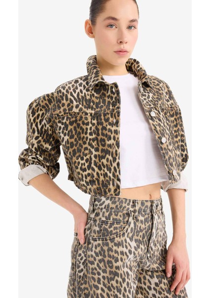 Oversize Geniş Kalıp Leopar Desenli Gabardin Uzun Kollu Gömlek Ceket D5942AX25SP