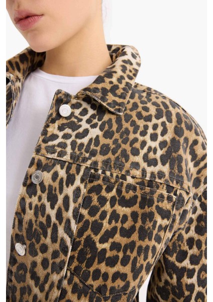 Oversize Geniş Kalıp Leopar Desenli Gabardin Uzun Kollu Gömlek Ceket D5942AX25SP