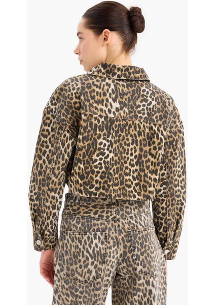 Oversize Geniş Kalıp Leopar Desenli Gabardin Uzun Kollu Gömlek Ceket D5942AX25SP