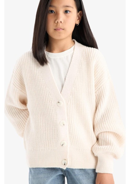 Kız Çocuk V Yaka Düğmeli Triko Hırka A2298A825AU