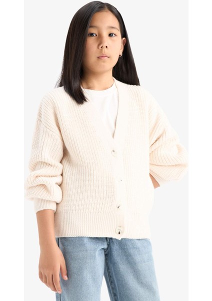 Kız Çocuk V Yaka Düğmeli Triko Hırka A2298A825AU