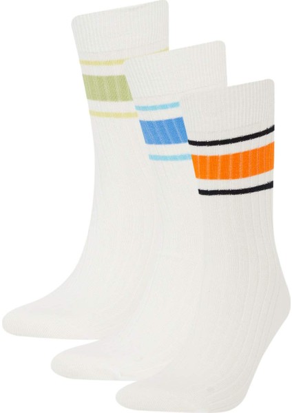 Erkek Dikişsiz Rahat Lastikli 3'lü Penye Pamuklu Premium Uzun Çorap E7876AXNS