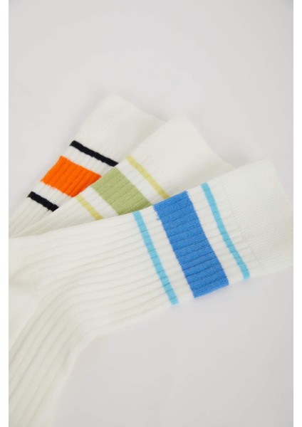 Erkek Dikişsiz Rahat Lastikli 3'lü Penye Pamuklu Premium Uzun Çorap E7876AXNS