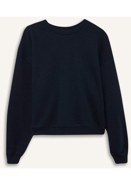 Regular Fit Bisiklet Yaka Kalın Basic Düz Sweatshirt