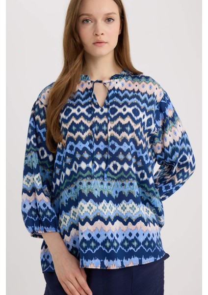 Regular Fit V Yaka Desenli Uzun Kollu Gömlek E5947AX25SP