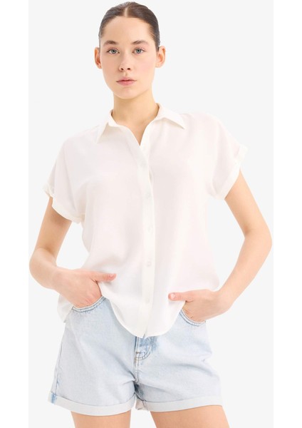 Regular Fit Basic Düz Viskon Kısa Kollu Gömlek N7819AZ25SP