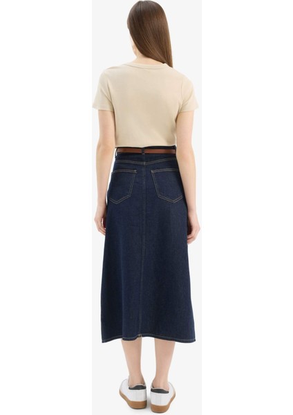 Long Fit Standart Boy Kemerli Yumuşak Jean Etek E5845AX25SP