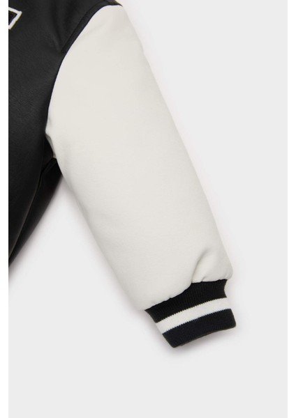 Erkek Bebek Su Geçirmez Kolej Yaka Nakışlı Cepli Çıtçıtlı Bomber Mont E7476A525AU