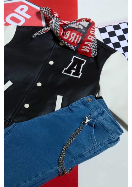 Erkek Bebek Su Geçirmez Kolej Yaka Nakışlı Cepli Çıtçıtlı Bomber Mont E7476A525AU