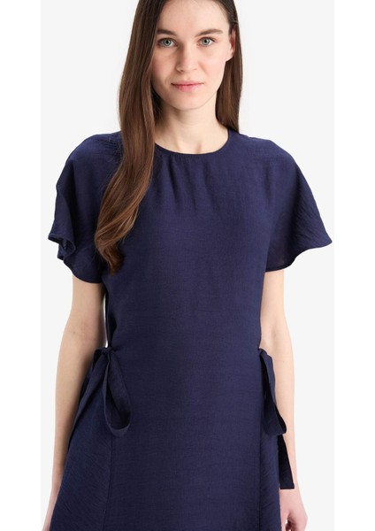 Bisiklet Yaka Yarasa Kollu Basic Düz Midi Elbise E6028AX25SP