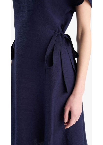 Bisiklet Yaka Yarasa Kollu Basic Düz Midi Elbise E6028AX25SP