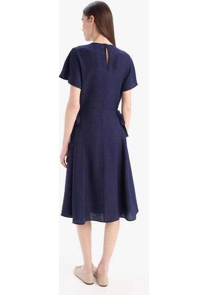 Bisiklet Yaka Yarasa Kollu Basic Düz Midi Elbise E6028AX25SP