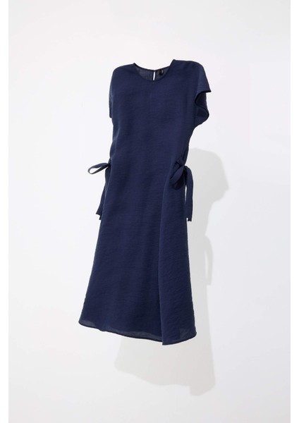 Bisiklet Yaka Yarasa Kollu Basic Düz Midi Elbise E6028AX25SP