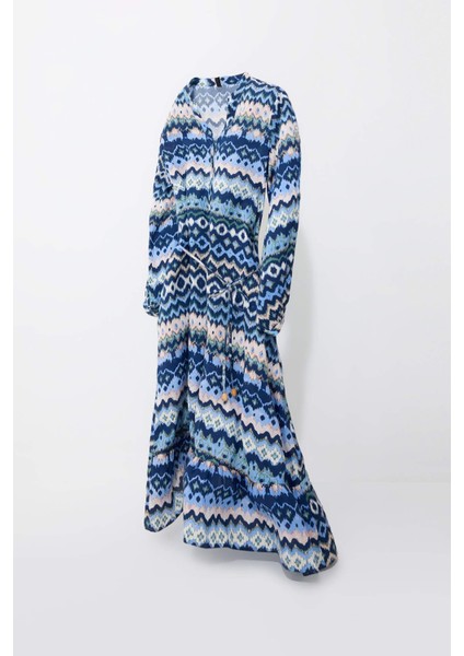 Regular Fit Desenli Bisiklet Yaka Uzun Kollu Midi Elbise D5447AX25SP