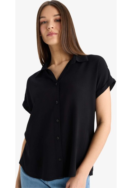 Regular Fit Basic Düz Viskon Kısa Kollu Gömlek N7819AZ25SP