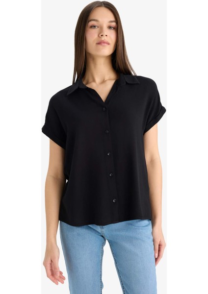 Regular Fit Basic Düz Viskon Kısa Kollu Gömlek N7819AZ25SP