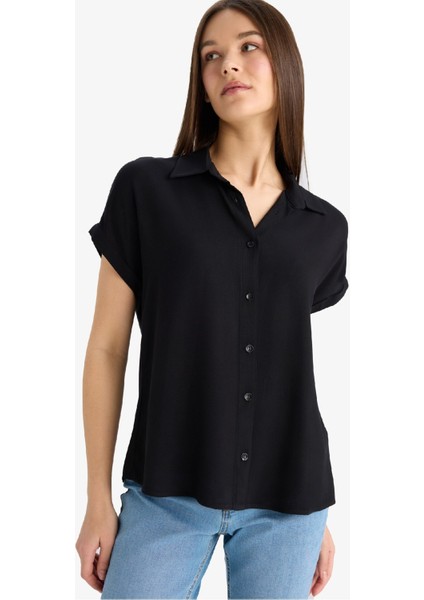 Regular Fit Basic Düz Viskon Kısa Kollu Gömlek N7819AZ25SP