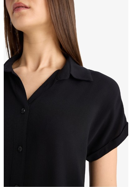 Regular Fit Basic Düz Viskon Kısa Kollu Gömlek N7819AZ25SP