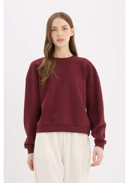 Regular Fit Bisiklet Yaka Kalın Basic Düz Sweatshirt D6645AX25SP