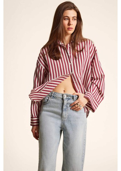 Oversize Geniş Kalıp Çizgili Uzun Kollu Gömlek