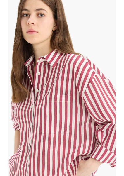 Oversize Geniş Kalıp Çizgili Uzun Kollu Gömlek