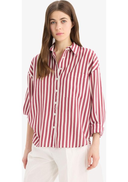 Oversize Geniş Kalıp Çizgili Uzun Kollu Gömlek