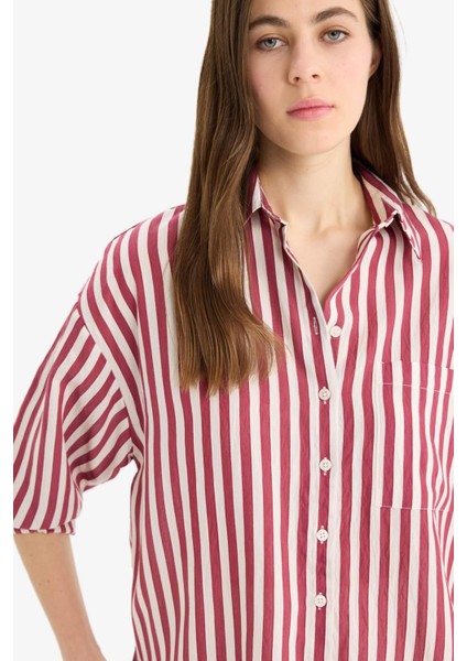 Oversize Geniş Kalıp Çizgili Uzun Kollu Gömlek
