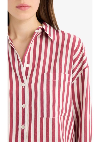 Oversize Geniş Kalıp Çizgili Uzun Kollu Gömlek